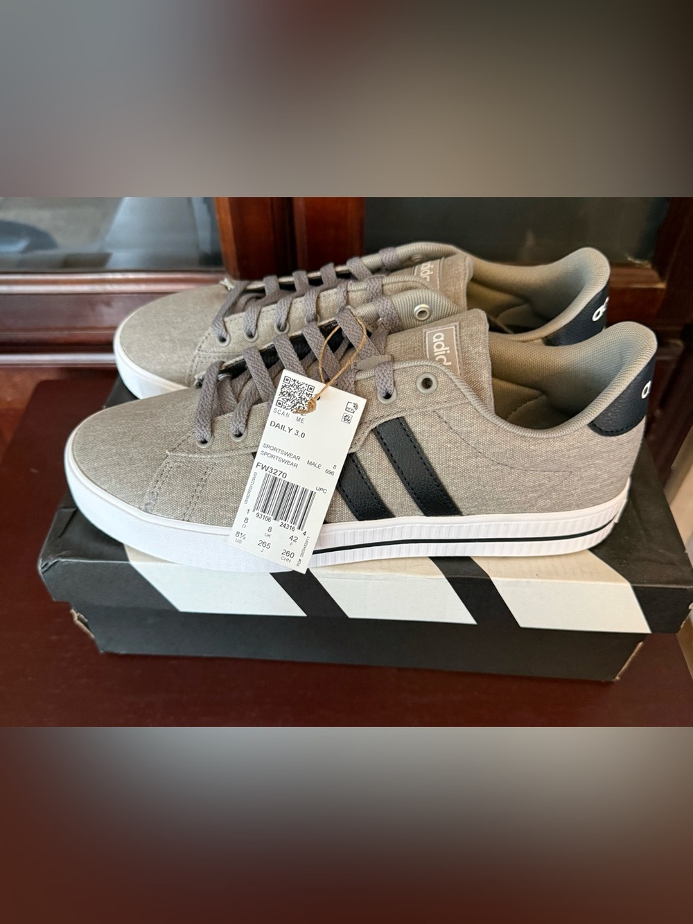 adidas Men’s Gray Canvas Low-Top Sneakers with Black Stripes